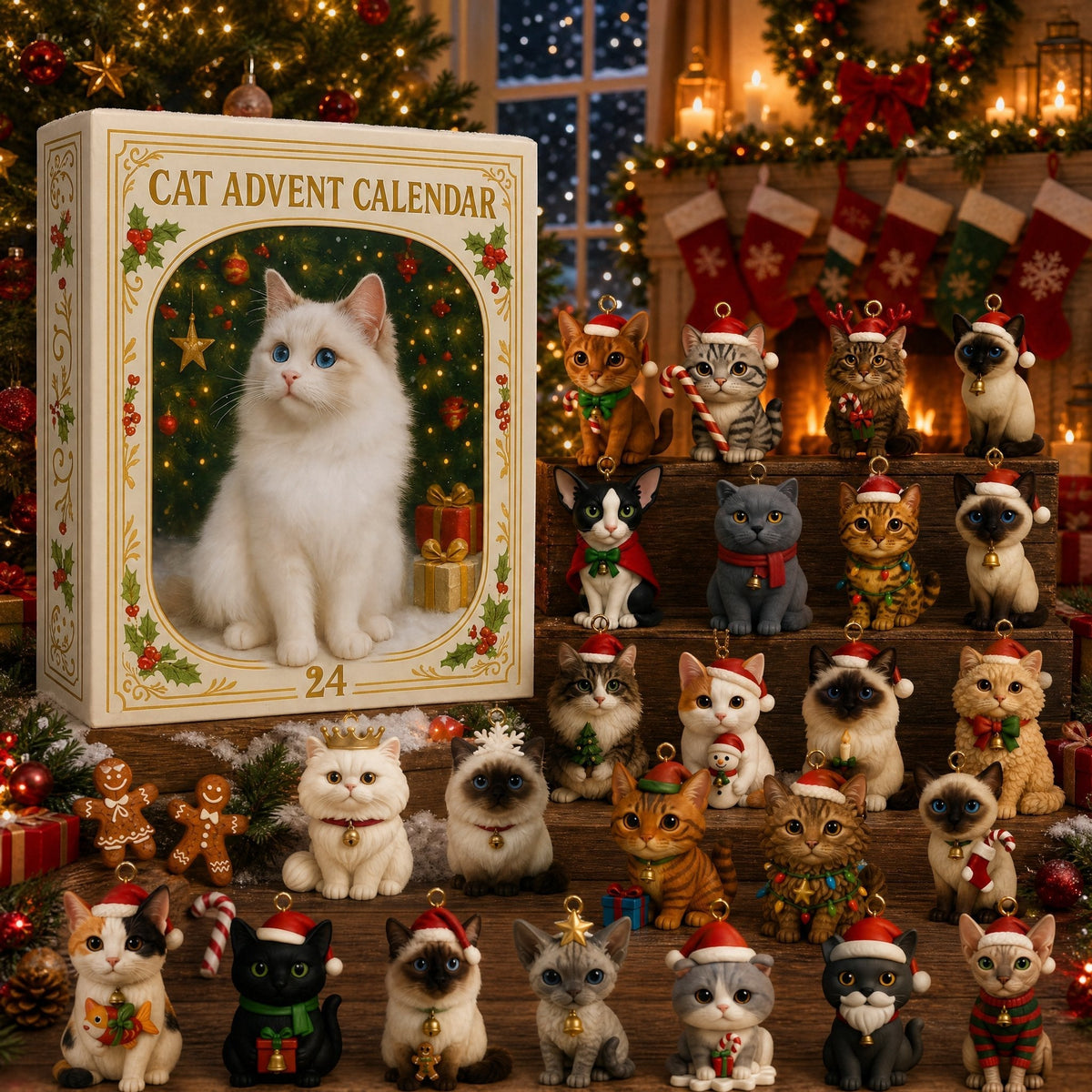 🐱24-Tage-Katzen-Adventskalender 2026 – Weihnachtliche Katzenanhänger