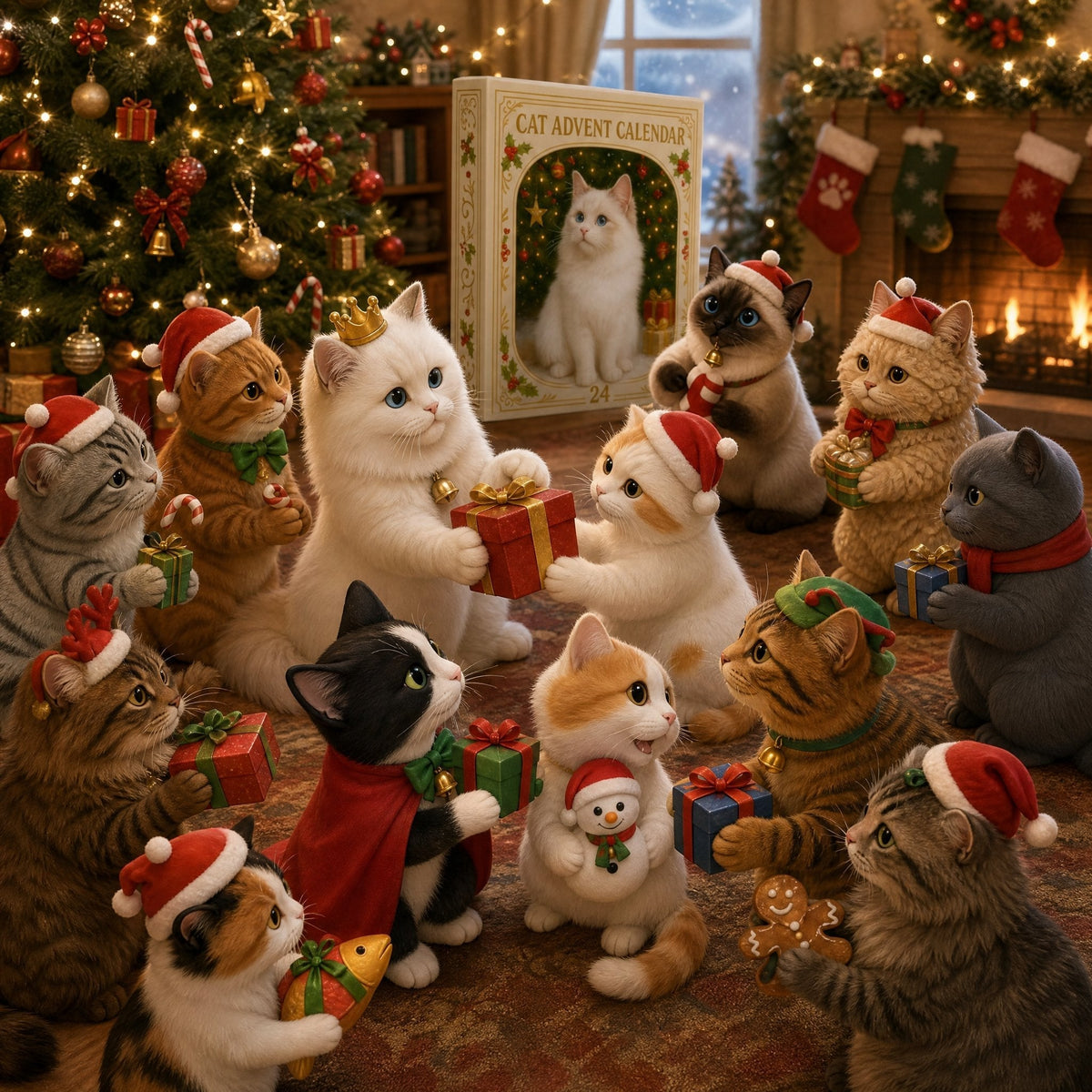 🐱24-Tage-Katzen-Adventskalender 2026 – Weihnachtliche Katzenanhänger