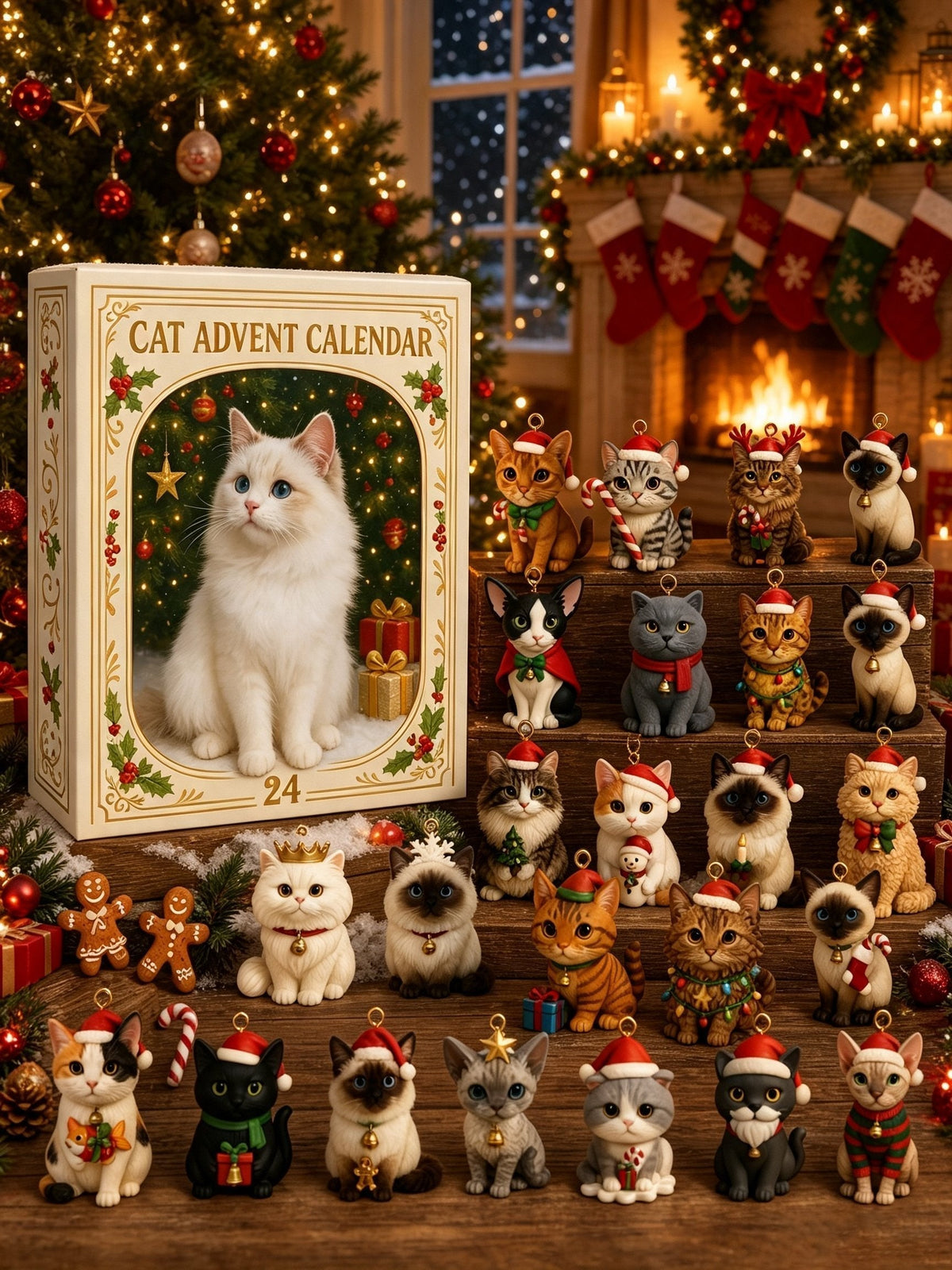 🐱24-Tage-Katzen-Adventskalender 2026 – Weihnachtliche Katzenanhänger